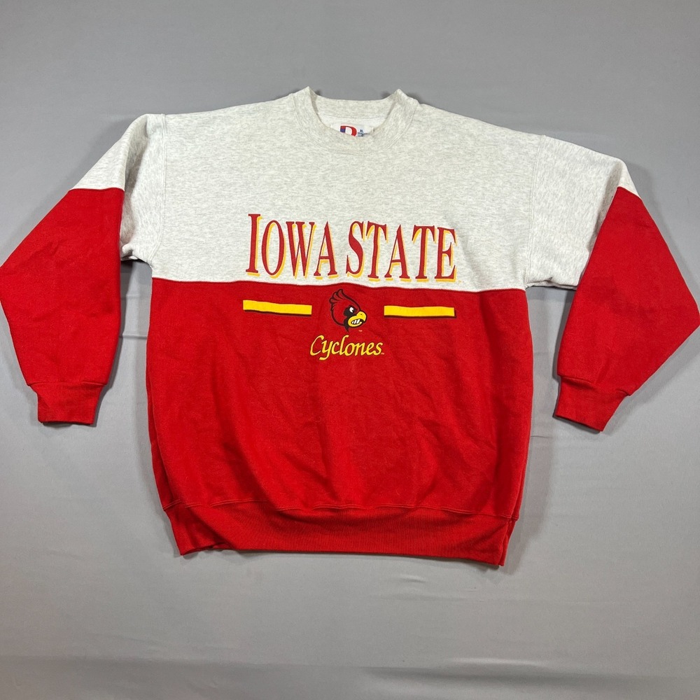 Vintage Iowa State Cyclones NCAA Football Sweatshirt Mens XL Gray Red Dodger